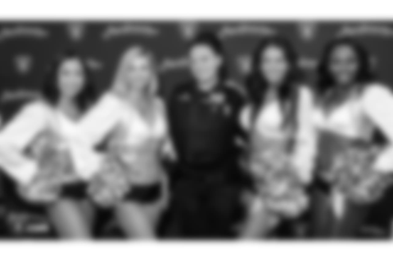 The Raiders, Golden Knights, Las Vegas Metropolitan Police Department and Clark County Fire Department team up to bring the community together in recognition of the one-year anniversary of One October by providing lunch and spending quality time with those those first responders, at Las Vegas Metropolitan Police Department, Tuesday, October 2, 2018, in Las Vegas, Nevada. Representing the Raiders are safety Erik Harris (25), linebacker Kyle Wilber (58), linebacker Marquel Lee (55), and the Raiderettes.