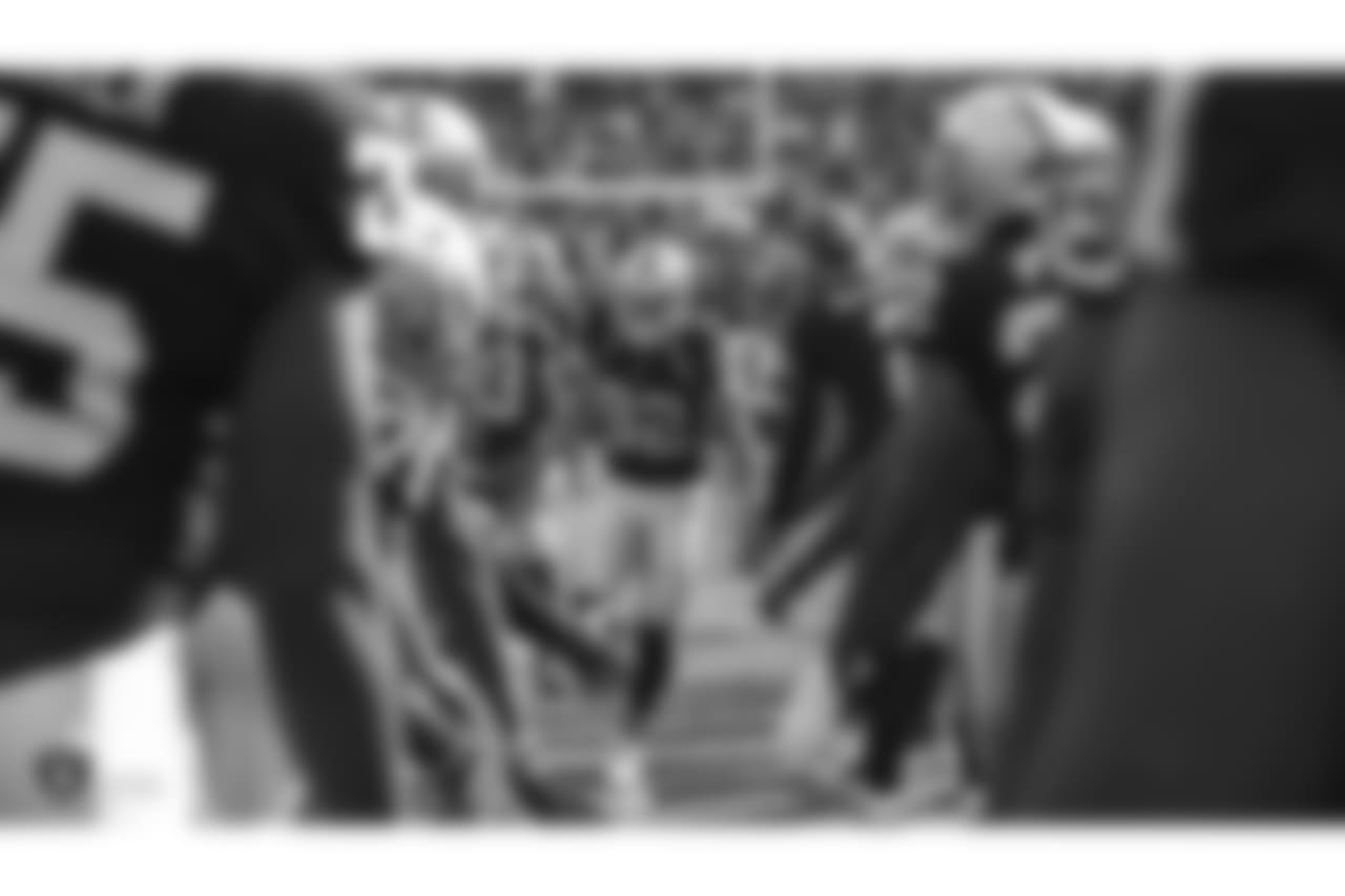 Oakland Raiders wide receiver Jordy Nelson (82) is introduced onto the field before the Oakland Raiders regular season game against the Los Angeles Chargers at Oakland-Alameda County Coliseum, Sunday, November 11, 2018, in Oakland, California. The Oakland Raiders lost 20-6.