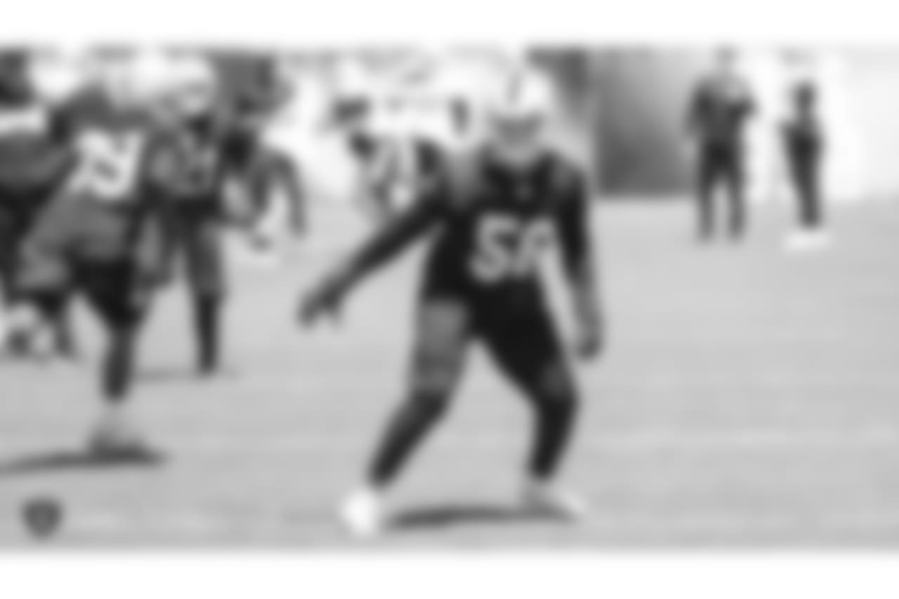 Oakland Raiders linebacker Derrick Johnson (56) at an Organized Team Activity (OTA) at the Oakland Raiders Practice Facility, Monday, June 4, 2018, in Alameda, California.