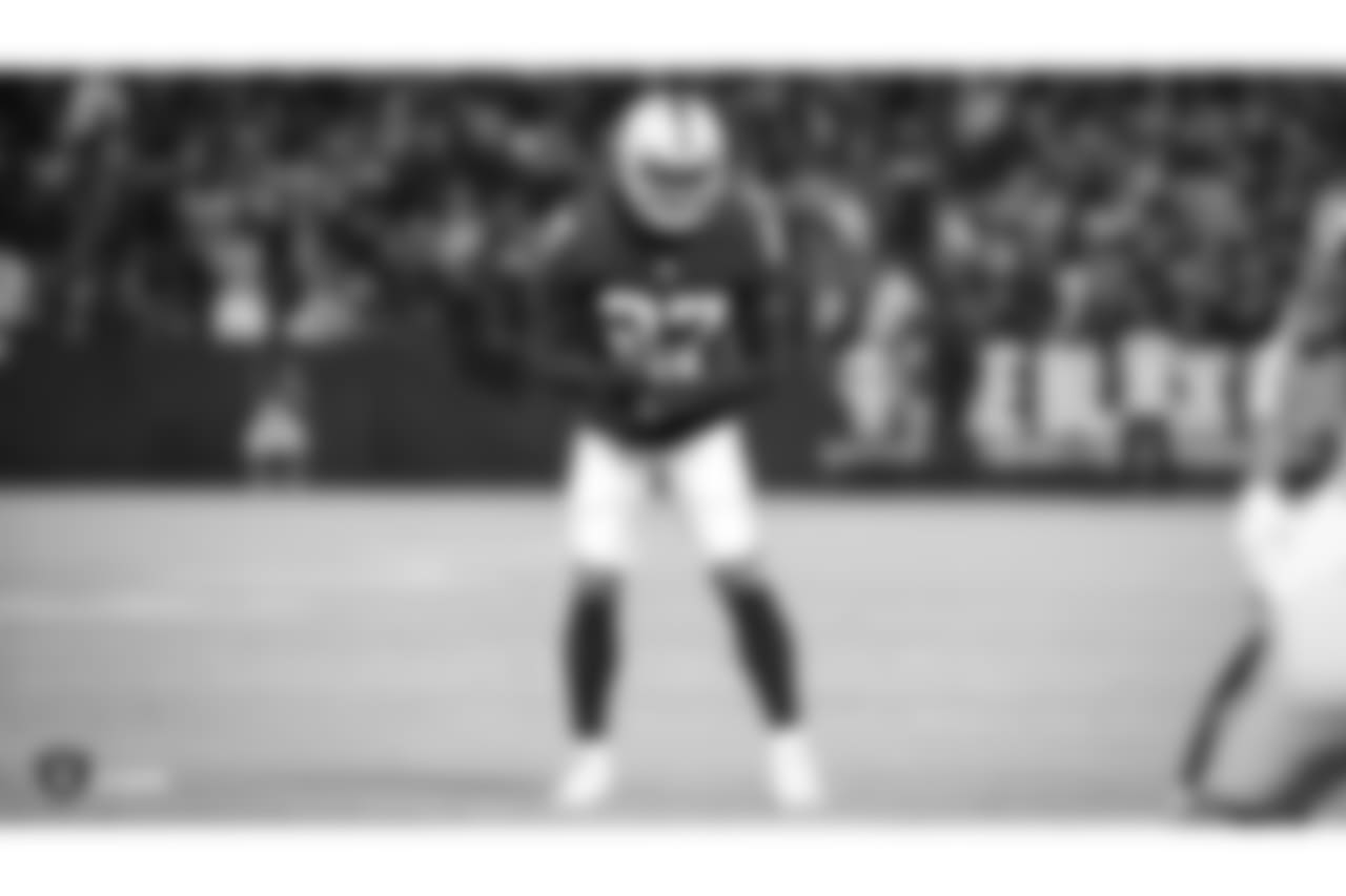 Oakland Raiders safety Reggie Nelson (27) during The Oakland Raiders preseason game against the Green Bay Packers at Oakland-Alameda County Coliseum, Friday, August 24, 2018, in Oakland, California. The Oakland Raiders won 13-6.