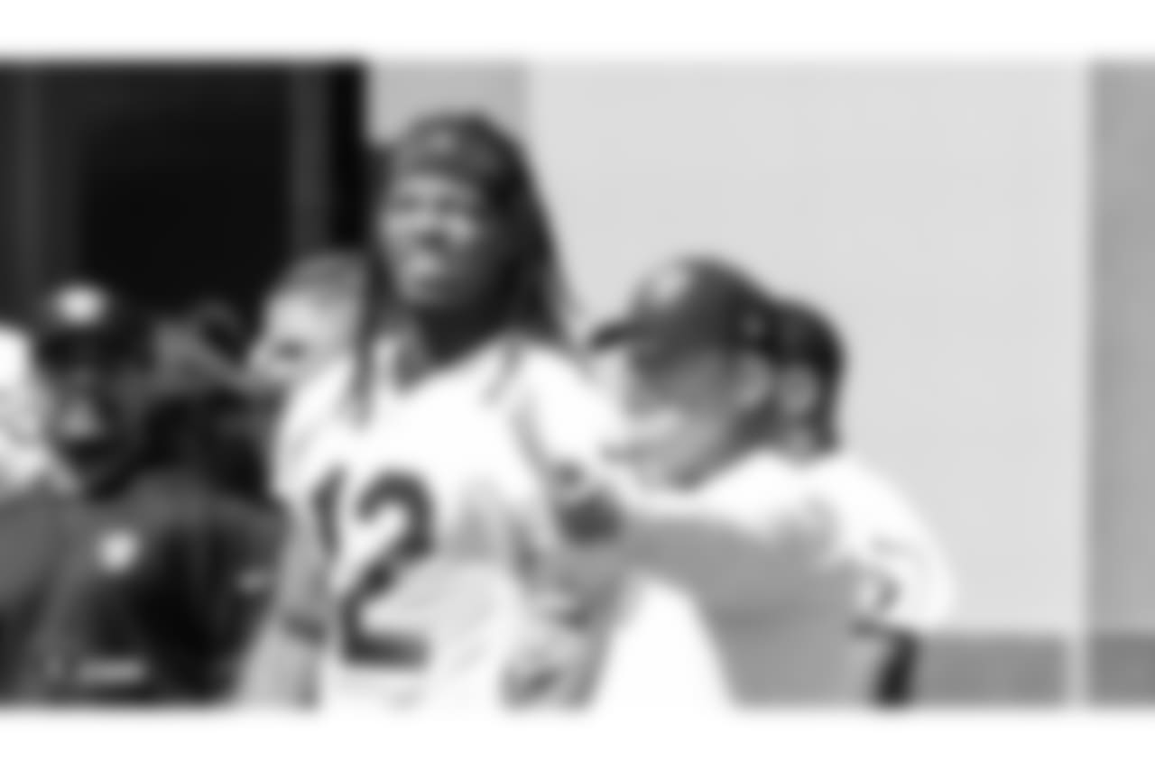 Oakland Raiders wide receiver Martavis Bryant (12) and head coach Jon Gruden at an Organized Team Activity (OTA) at the Oakland Raiders Practice Facility, Tuesday, May 29, 2018, in Alameda, California.
