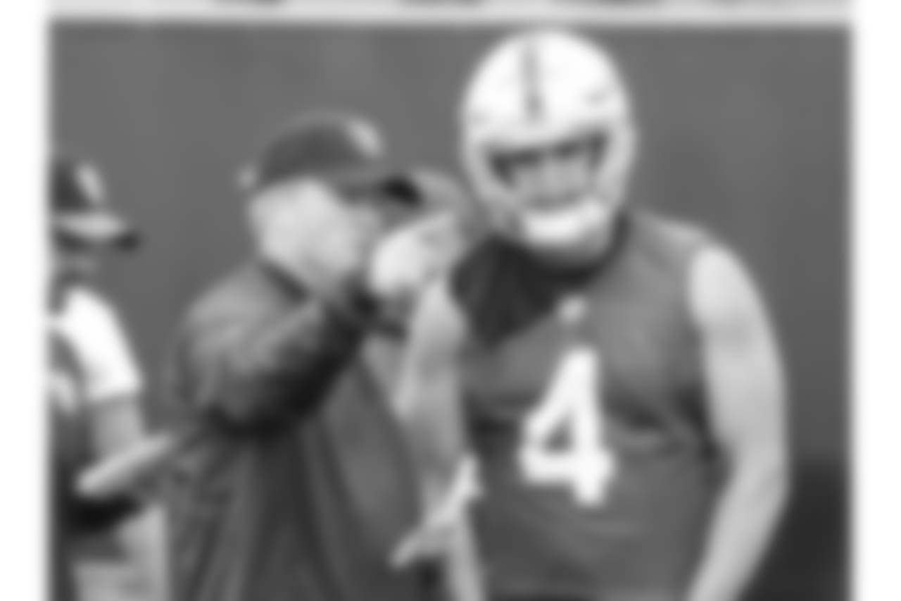 Oakland Raiders players at an Organized Team Activity (OTA) at the Oakland Raiders Practice Facility, Tuesday, May 22, 2018, in Alameda, California.