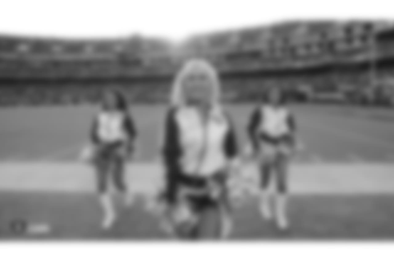 The Raiderettes on the sidelines at the Oakland Raiders game against the Kansas City Chiefs at Oakland-Alameda County Coliseum, Sunday, December 2, 2018, in Alameda, California. The Oakland Raiders lost 40-33.