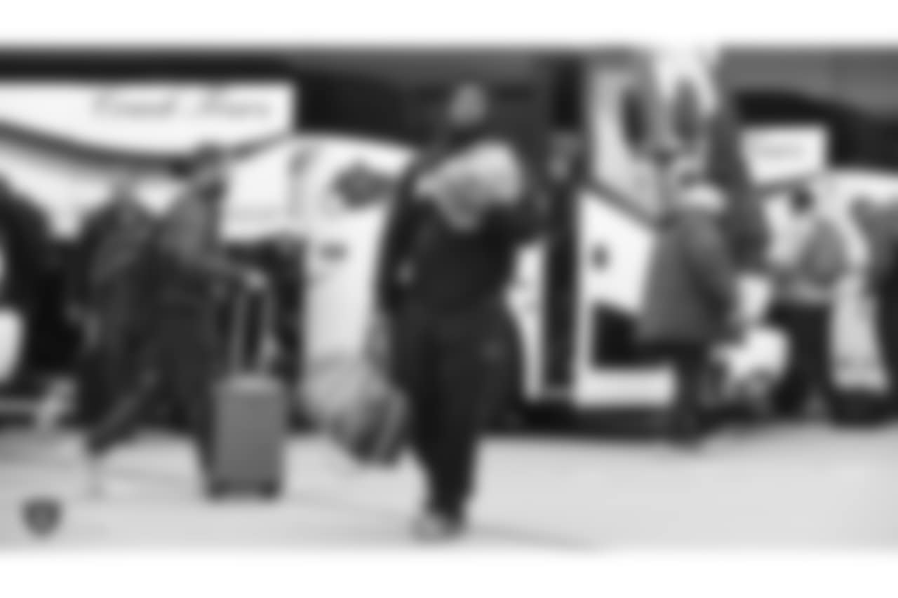 Oakland Raiders defensive tackle P.J. Hall (92) departs for their game against the Cincinnati Bengals, Friday, December 14, 2018, in Oakland, California.