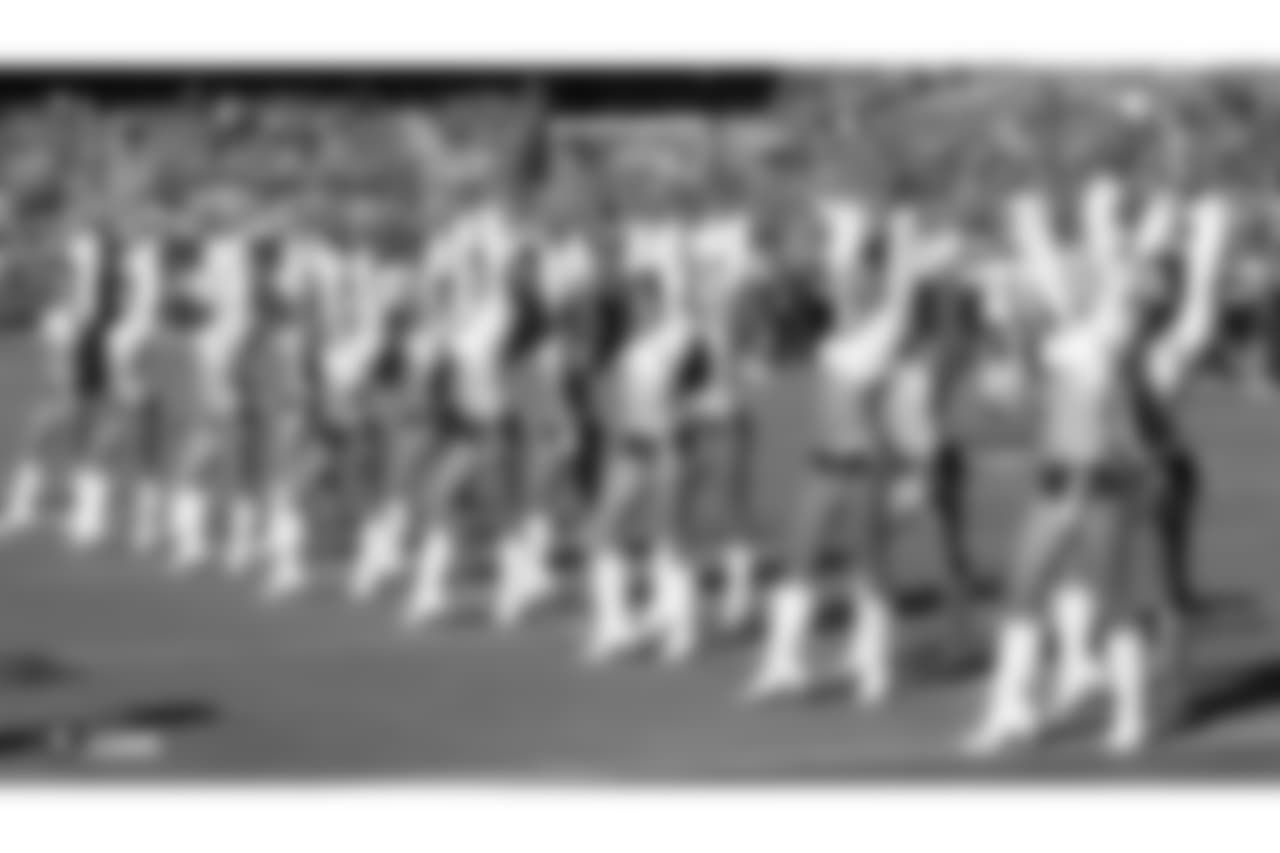 The Raiderettes during player intros before the Oakland Raiders game against the Kansas City Chiefs at Oakland-Alameda County Coliseum, Sunday, December 2, 2018, in Alameda, California. The Oakland Raiders lost 40-33.