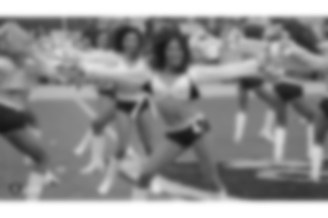 The Raiderettes perform at the Oakland Raiders game against the Pittsburgh Steelers at Oakland-Alameda County Coliseum, Sunday, December 9, 2018, in Oakland, California. The Oakland Raiders won 24-21.