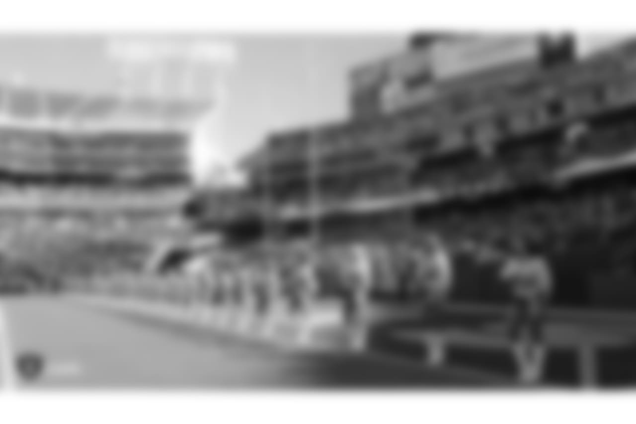 The Raiderettes during the national anthem before the Oakland Raiders game against the Kansas City Chiefs at Oakland-Alameda County Coliseum, Sunday, December 2, 2018, in Alameda, California. The Oakland Raiders lost 40-33.