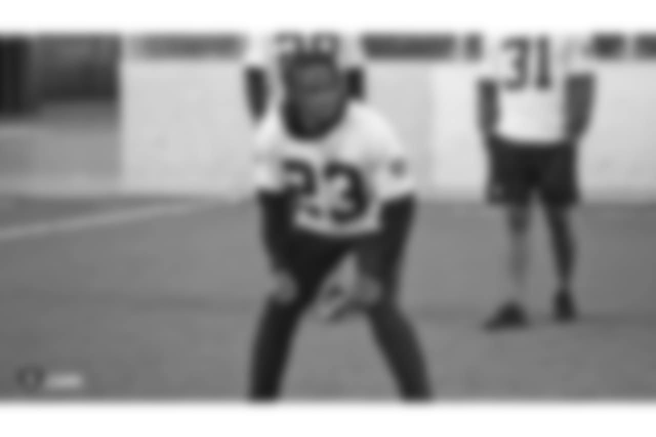 Oakland Raiders cornerback Nick Nelson (23) on the field for a walk through at Bladium Sports & Fitness Club, Thursday, November 29, 2018, in Alameda, California.