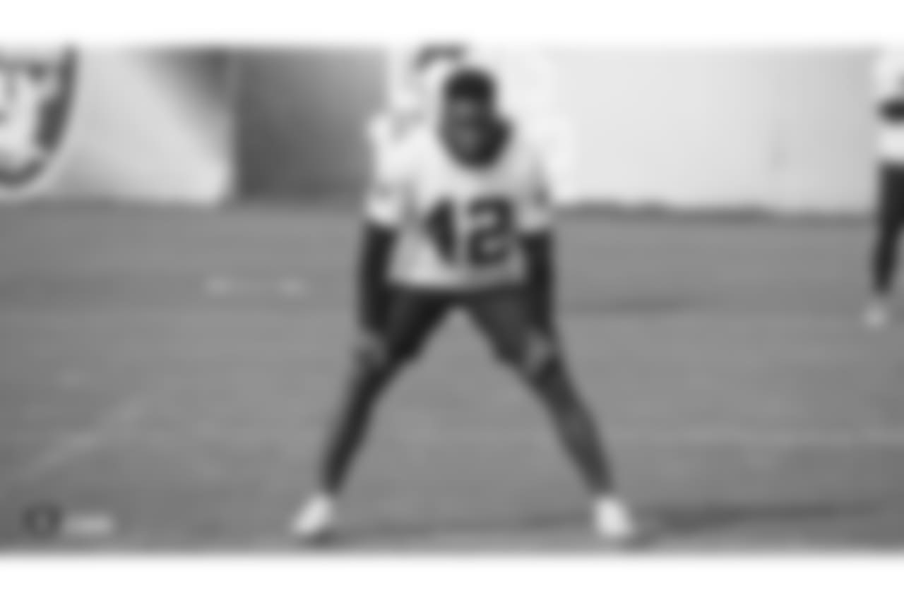 Oakland Raiders strong safety Karl Joseph (42) on the field for practice at the Oakland Raiders Practice Facility, Friday, November 9, 2018, in Alameda, California.