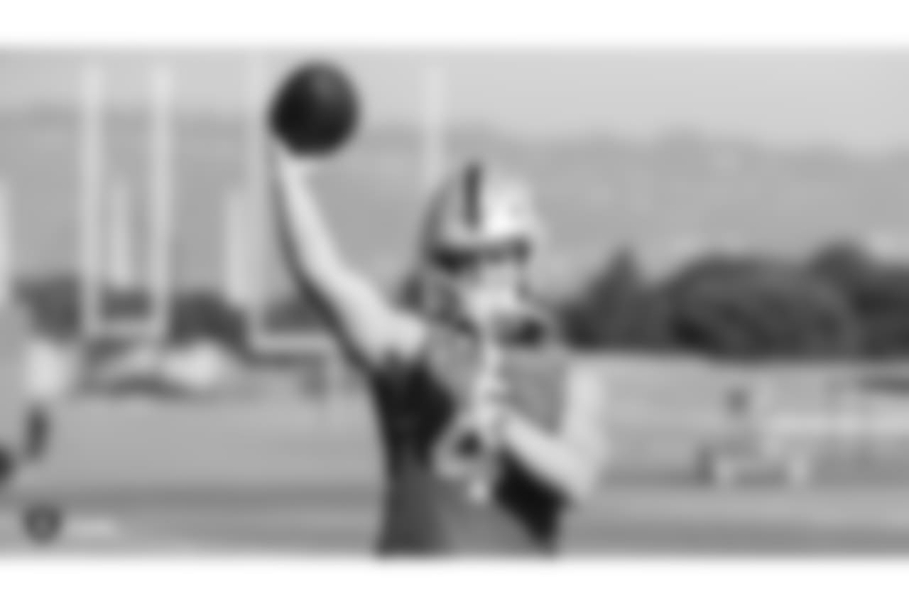 Oakland Raiders quarterback Derek Carr (4) on the field for practice at the Oakland Raiders Practice Facility, Wednesday, December 12, 2018, in Alameda, California.