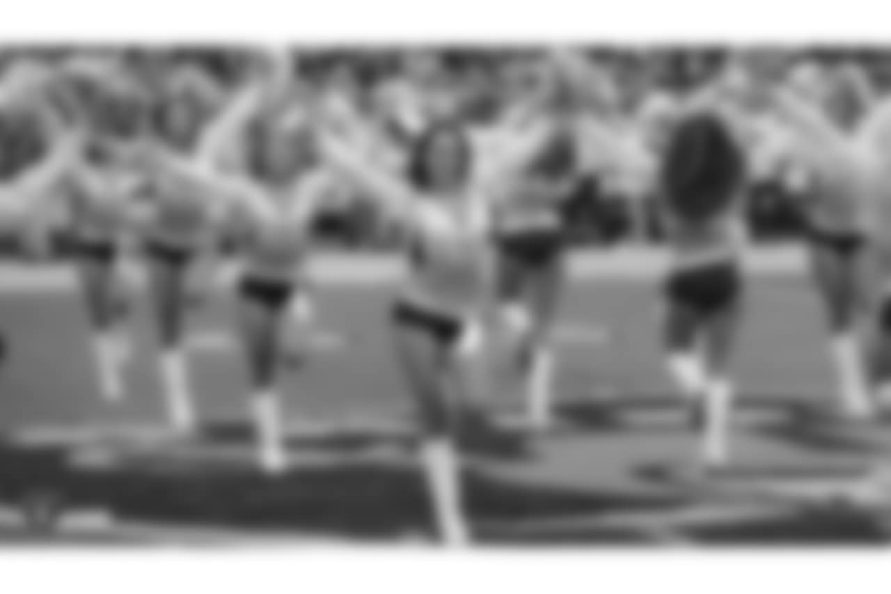 The Raiderettes perform at the Oakland Raiders game against the Pittsburgh Steelers at Oakland-Alameda County Coliseum, Sunday, December 9, 2018, in Oakland, California. The Oakland Raiders won 24-21.