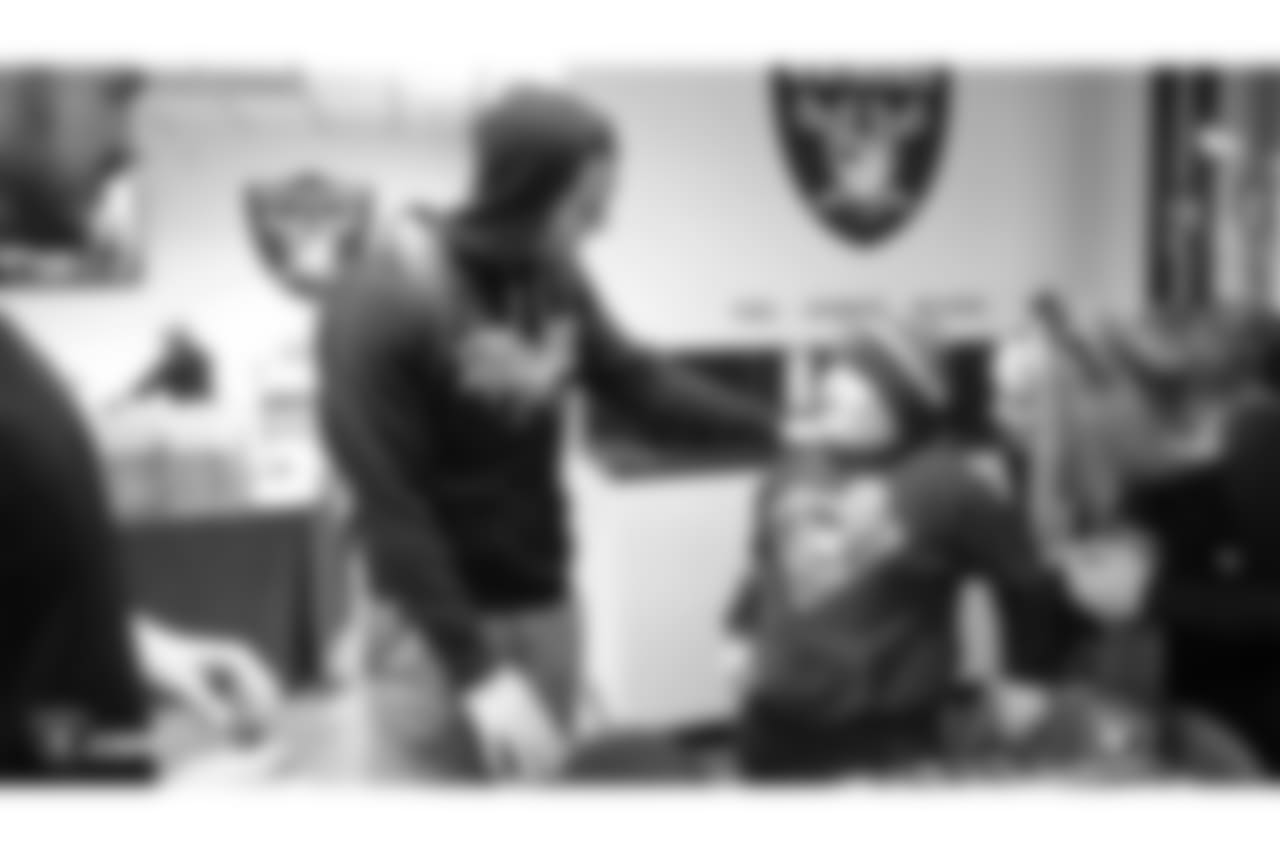 Zander and his family from the Make-A-Wish Foundation visit the Oakland Raiders Practice Facility in Alameda, California to get a tour of the facility, watch the team practice, and meet the players, Sunday, December 23, 2018.
