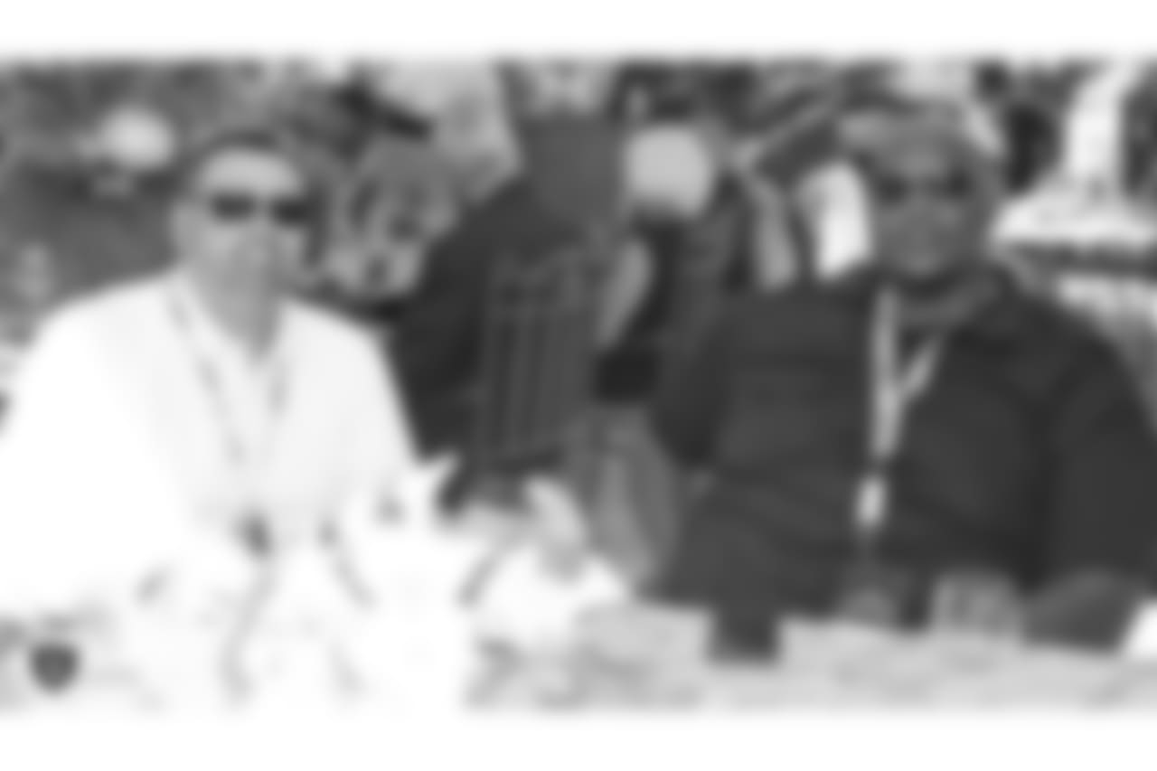 Oakland Raiders alumni Brad Badger and Chad Slaughter at an Alumni Dinner during 2018 Training Camp at Kelham Vineyards, Saturday, July 28, 2018, in Saint Helena, California.