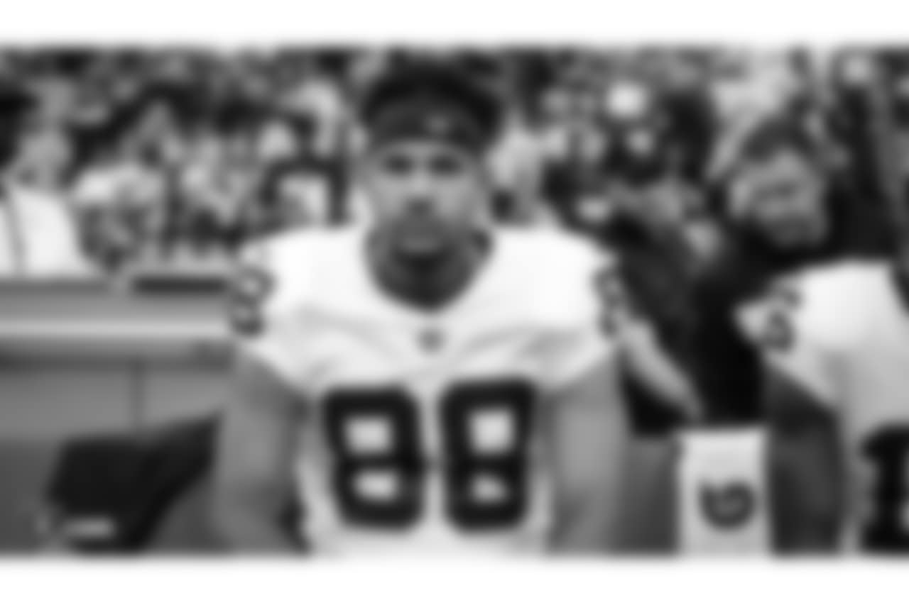 Oakland Raiders wide receiver Marcell Ateman (88) on the bench before The Oakland Raiders preseason game against the Seattle Seahawks at CenturyLink Field, Thursday, August 30, 2018, in Seattle, Washington. The Oakland Raiders won 30-19.