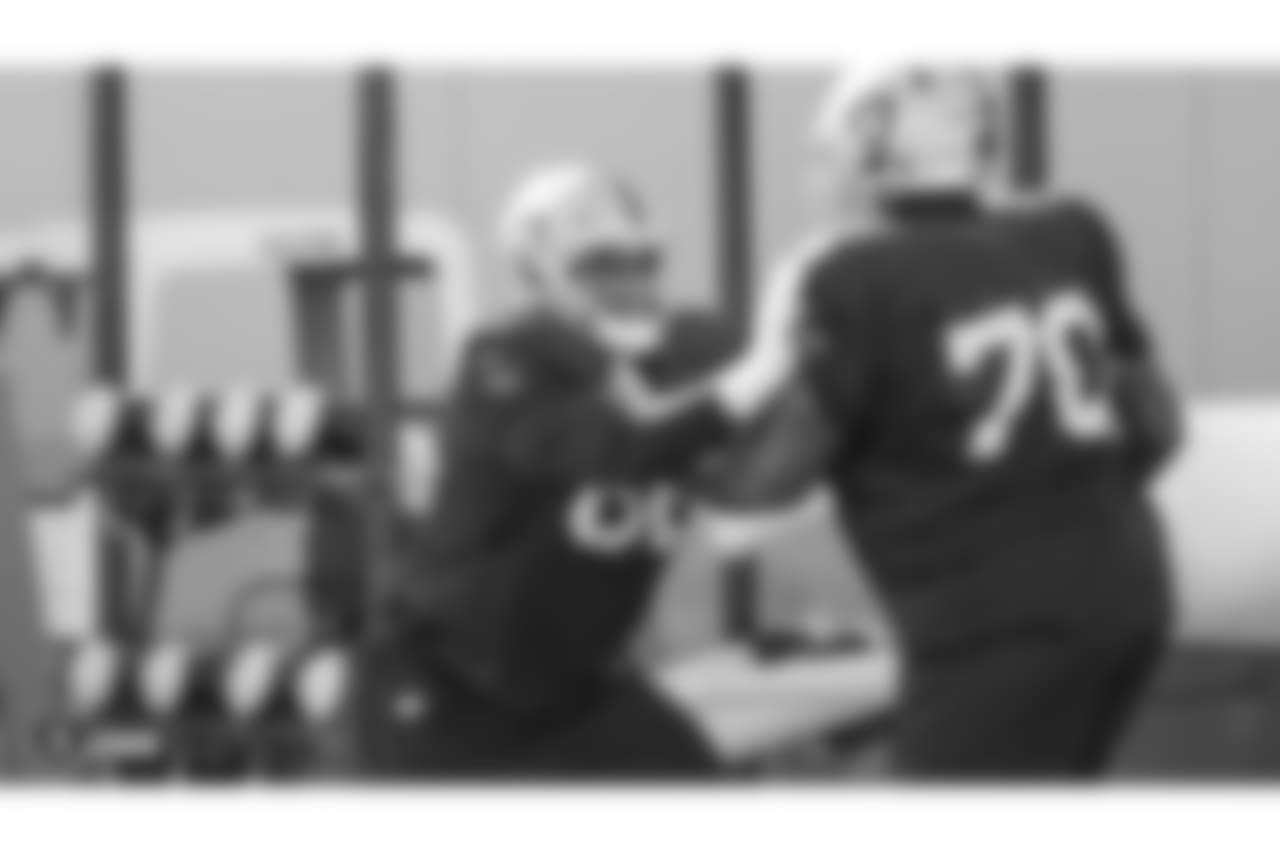 Oakland Raiders guard Gabe Jackson (66) on the field for practice at the Oakland Raiders Practice Facility, Wednesday, November 7, 2018, in Alameda, California.