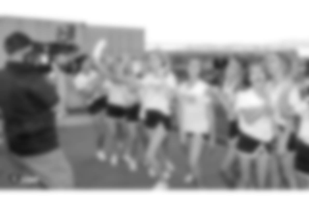 Oakland Raiders alumni and the Raiderettes visit Foothill High School to celebrate the kickoff of the Clark County School District high school 2018 football season, Friday, August 31, 2018, in Henderson, Nevada.