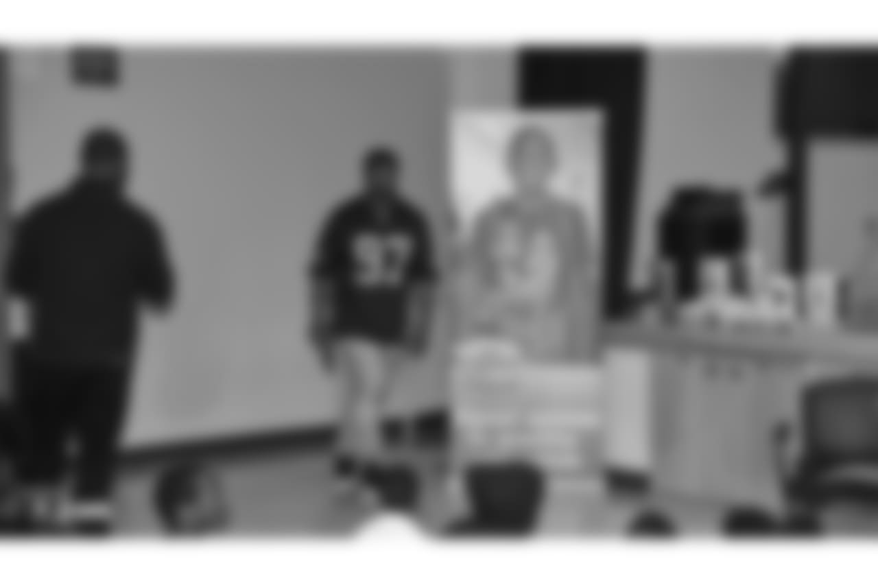 Oakland Raiders defensive tackle Clinton McDonald and his Light Into Darkness Foundation, along with linebacker Emmanuel Lamur, linebacker Kyle Wilber, punter Johnny Townsend, defensive tackle Frostee Rucker, and fullback Ryan Yurachek, partner with the nonprofit First Book by hosting a reading party to promote literacy at the West Oakland Youth Center, Tuesday, December 11, 2018, in Oakland, California.