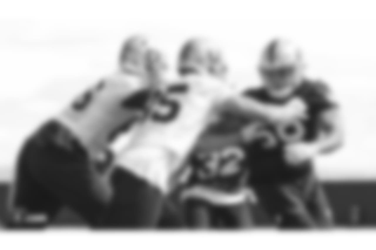 Oakland Raiders tight end Lee Smith (86), tight end Derek Carrier (85), and linebacker Kyle Wilber (58) on the field for practice at The Oakland Raiders Practice Facility, Thursday, October 4, 2018, in Alameda, California.