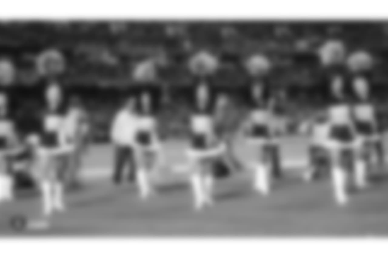 The Raiderettes on the sidelines at the Oakland Raiders game against the Denver Broncos at Oakland-Alameda County Coliseum, Monday, December 24, 2018, in Oakland, California. The Oakland Raiders won 24-17.