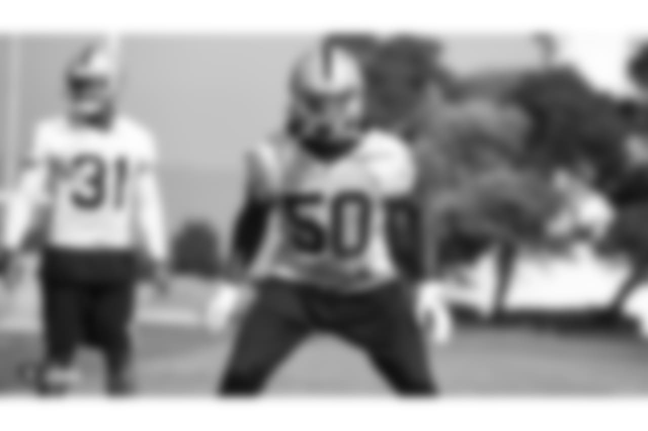 Oakland Raiders linebacker Nicholas Morrow (50) on the field for practice at the Oakland Raiders Practice Facility, Thursday, October 25, 2018, in Alameda, California.