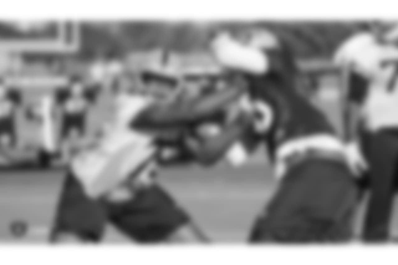 Oakland Raiders tackle Brandon Parker (75) on the field for practice at the Oakland Raiders Practice Facility, Thursday, December 27, 2018, in Alameda, California.