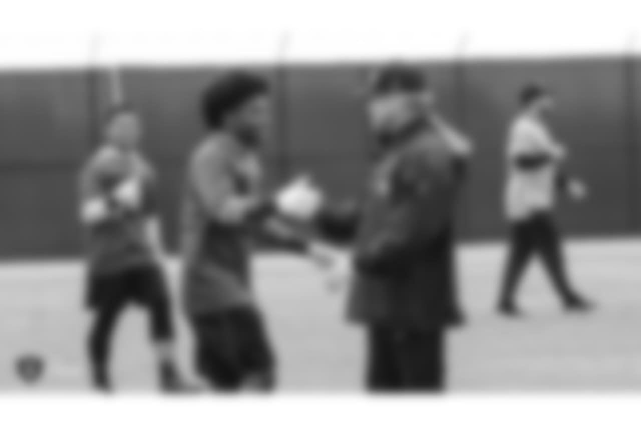 Students from local Bay Area high schools participate in Raiders U, a 7 on 7 football tournament with 8 teams that is coached entirely by Raiders players, at the Oakland Raiders Practice Facility, Thursday, June 7, 2018, in Alameda, California.