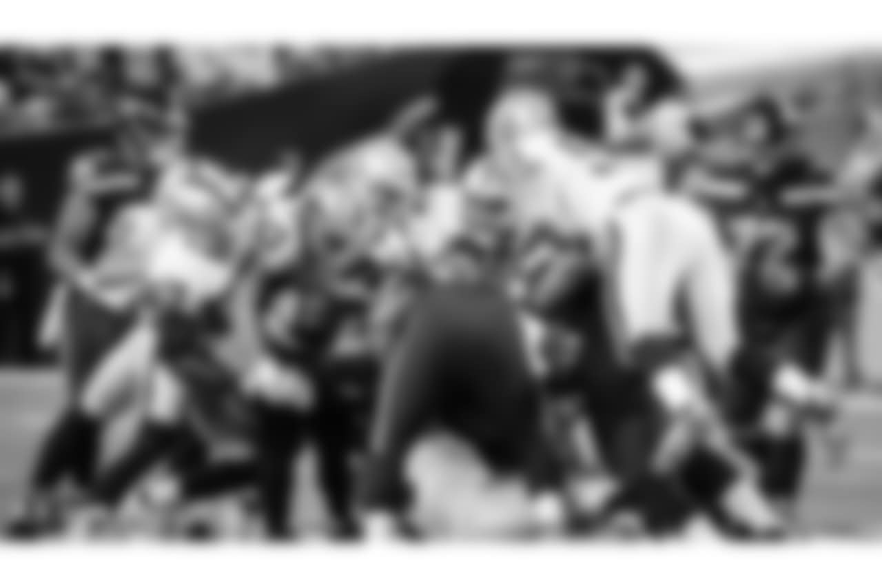 The Oakland Raiders defense during their preseason game against the Seattle Seahawks at CenturyLink Field, Thursday, August 30, 2018, in Seattle, Washington. The Oakland Raiders won 30-19.