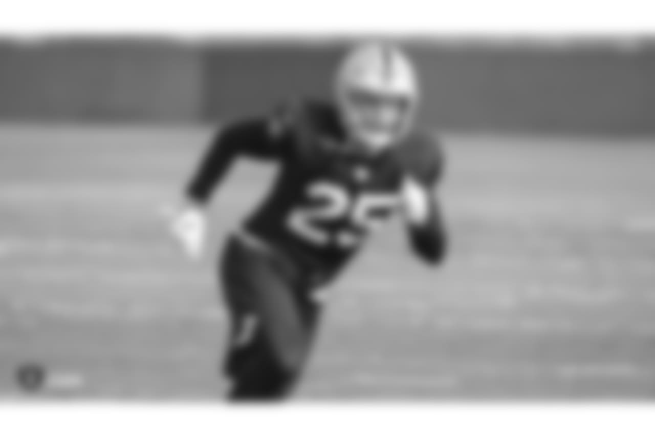Oakland Raiders safety Erik Harris (25) on the field for practice at the Oakland Raiders Practice Facility, Wednesday, November 14, 2018, in Alameda, California.