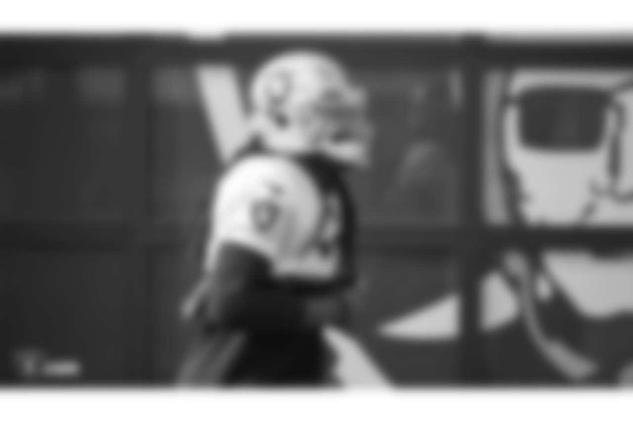 Oakland Raiders wide receiver and return specialist Dwayne Harris (17) on the field for practice at the Oakland Raiders Practice Facility, Wednesday, November 14, 2018, in Alameda, California.