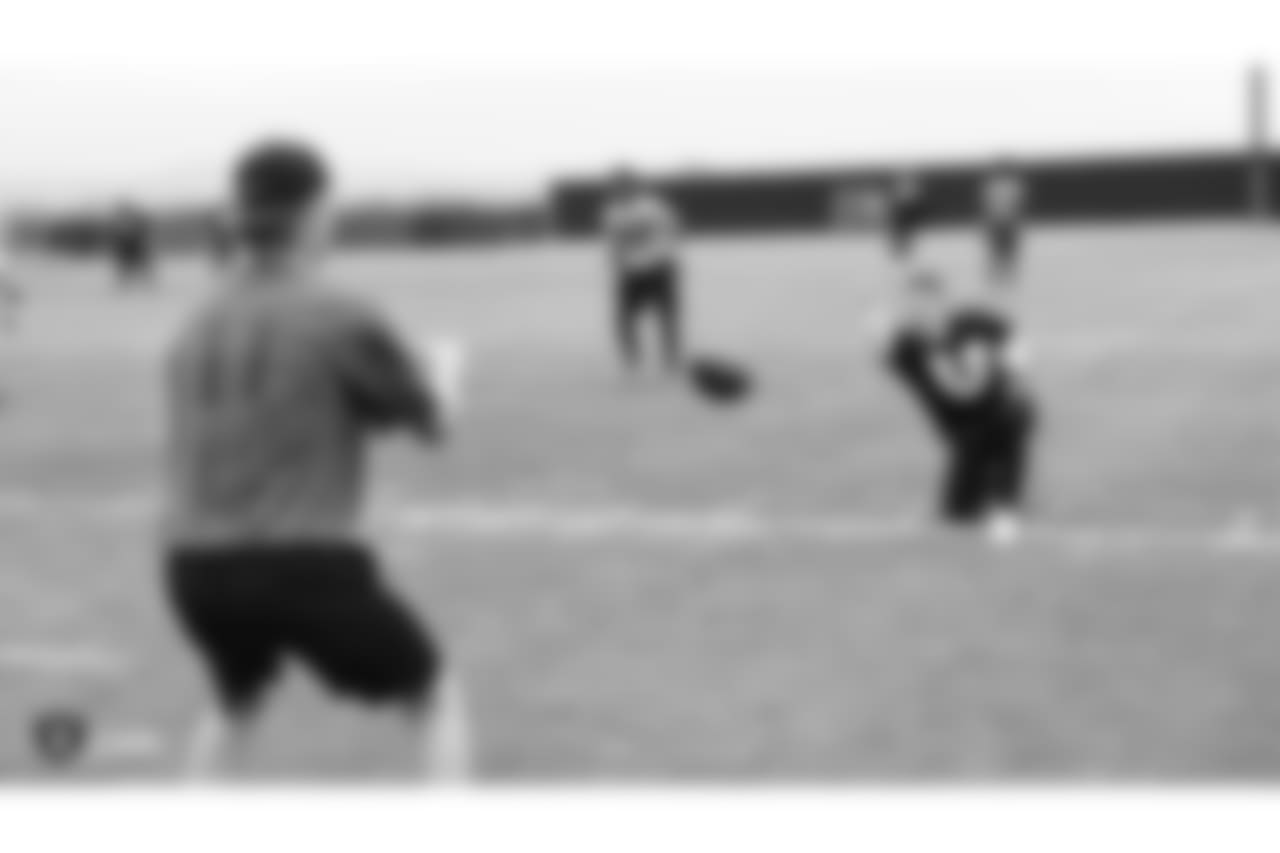 Students from local Bay Area high schools participate in Raiders U, a 7 on 7 football tournament with 8 teams that is coached entirely by Raiders players, at the Oakland Raiders Practice Facility, Thursday, June 7, 2018, in Alameda, California.