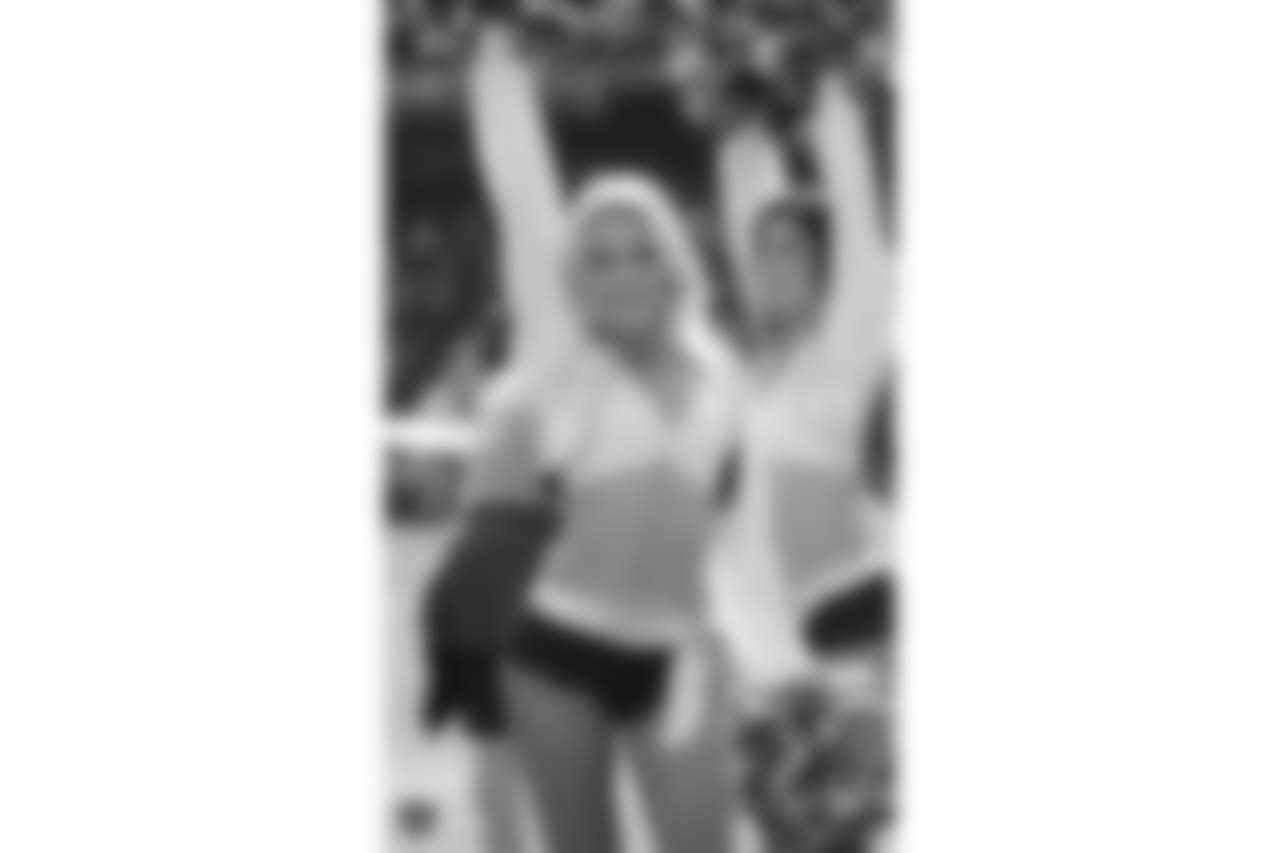 The Raiderettes on the sidelines at the Oakland Raiders game against the Indianapolis Colts at Oakland-Alameda County Coliseum, Sunday, October 28, 2018, in Oakland, California. The Oakland Raiders lost 42-28.