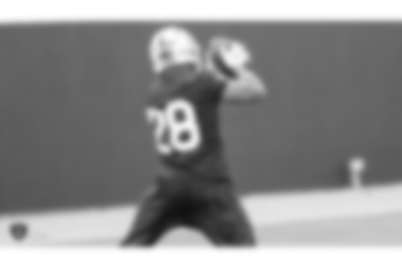 Oakland Raiders running back Doug Martin (28) on the field for practice at the Oakland Raiders Practice Facility, Friday, December 21, 2018, in Alameda, California.