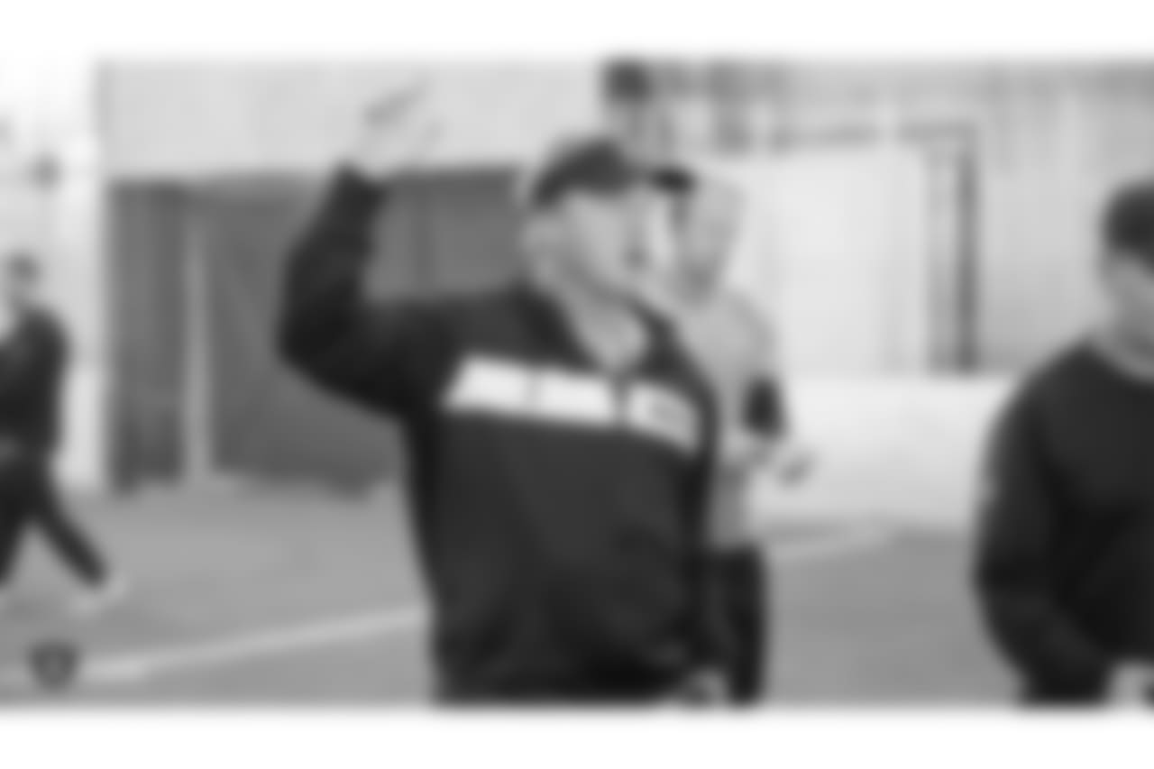 Oakland Raiders head coach Jon Gruden on the field for a walk through at Bladium Sports & Fitness, Friday, November 16, 2018, in Alameda, California.