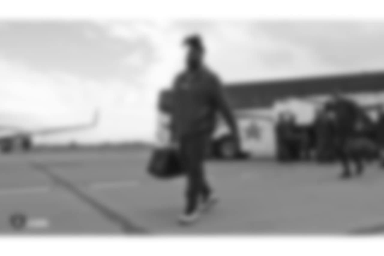 Oakland Raiders guard/tackle Denver Kirkland (79) departs for their game against the Cincinnati Bengals, Friday, December 14, 2018, in Oakland, California.