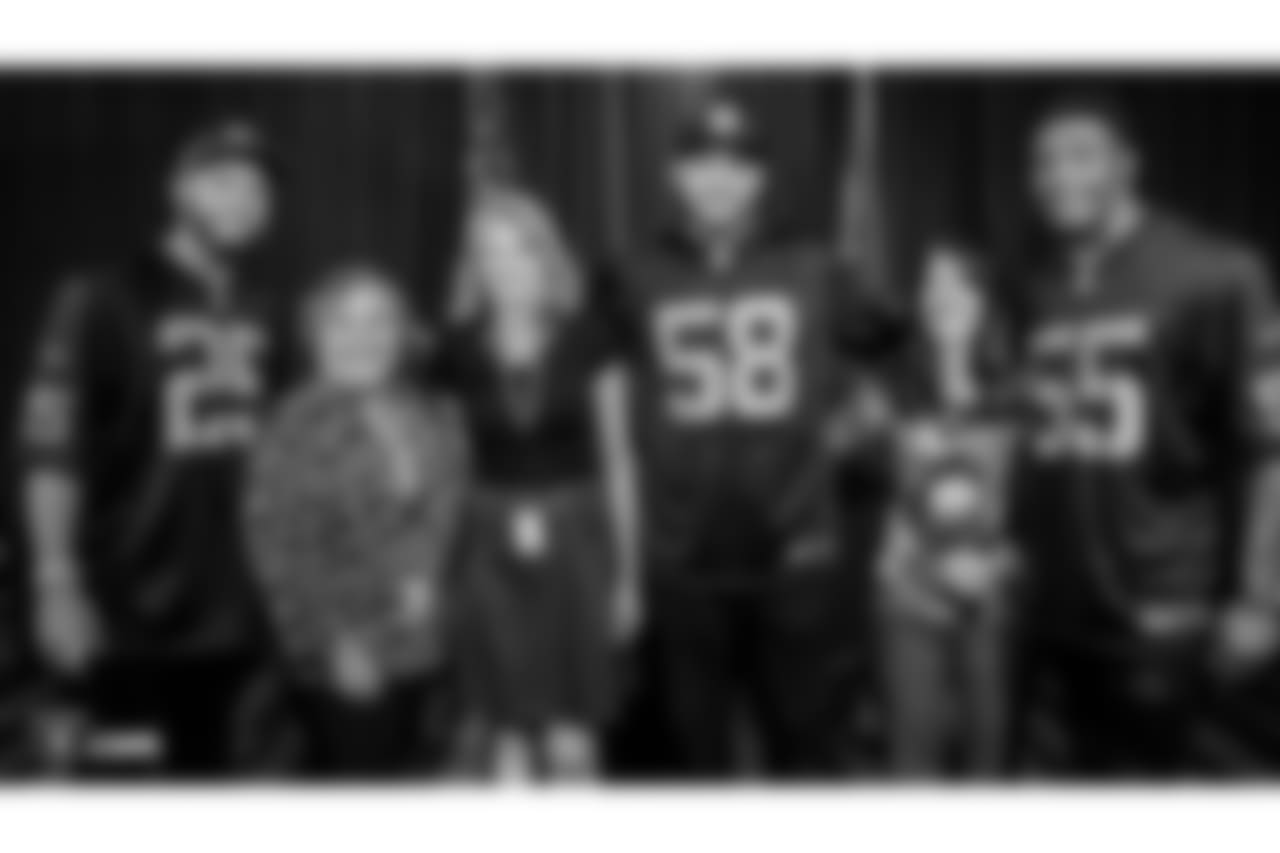 The Raiders, Golden Knights, Las Vegas Metropolitan Police Department and Clark County Fire Department team up to bring the community together in recognition of the one-year anniversary of One October by providing lunch and spending quality time with those those first responders, at Las Vegas Metropolitan Police Department, Tuesday, October 2, 2018, in Las Vegas, Nevada. Representing the Raiders are safety Erik Harris (25), linebacker Kyle Wilber (58), linebacker Marquel Lee (55), and the Raiderettes.