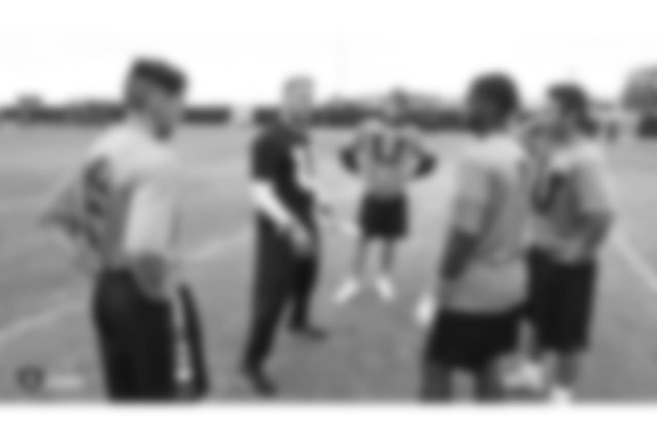 Students from local Bay Area high schools participate in Raiders U, a 7 on 7 football tournament with 8 teams that is coached entirely by Raiders players, at the Oakland Raiders Practice Facility, Thursday, June 7, 2018, in Alameda, California.