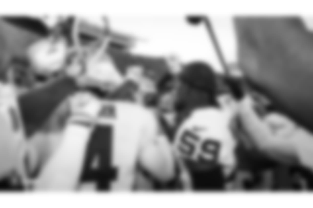 The Oakland Raiders huddle up before their regular season game against the Kansas City Chiefs at Arrowhead Stadium, Sunday, December 30, 2018, in Kansas City, Missouri. The Oakland Raiders lost 35-3.