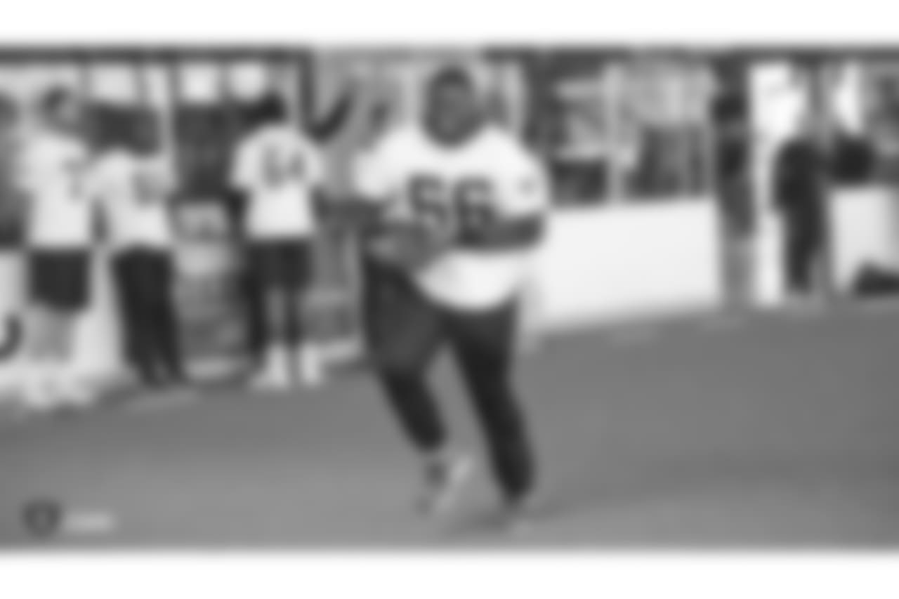 Oakland Raiders guard Gabe Jackson (66) on the field for a walk through at Bladium Sports & Fitness, Friday, November 16, 2018, in Alameda, California.