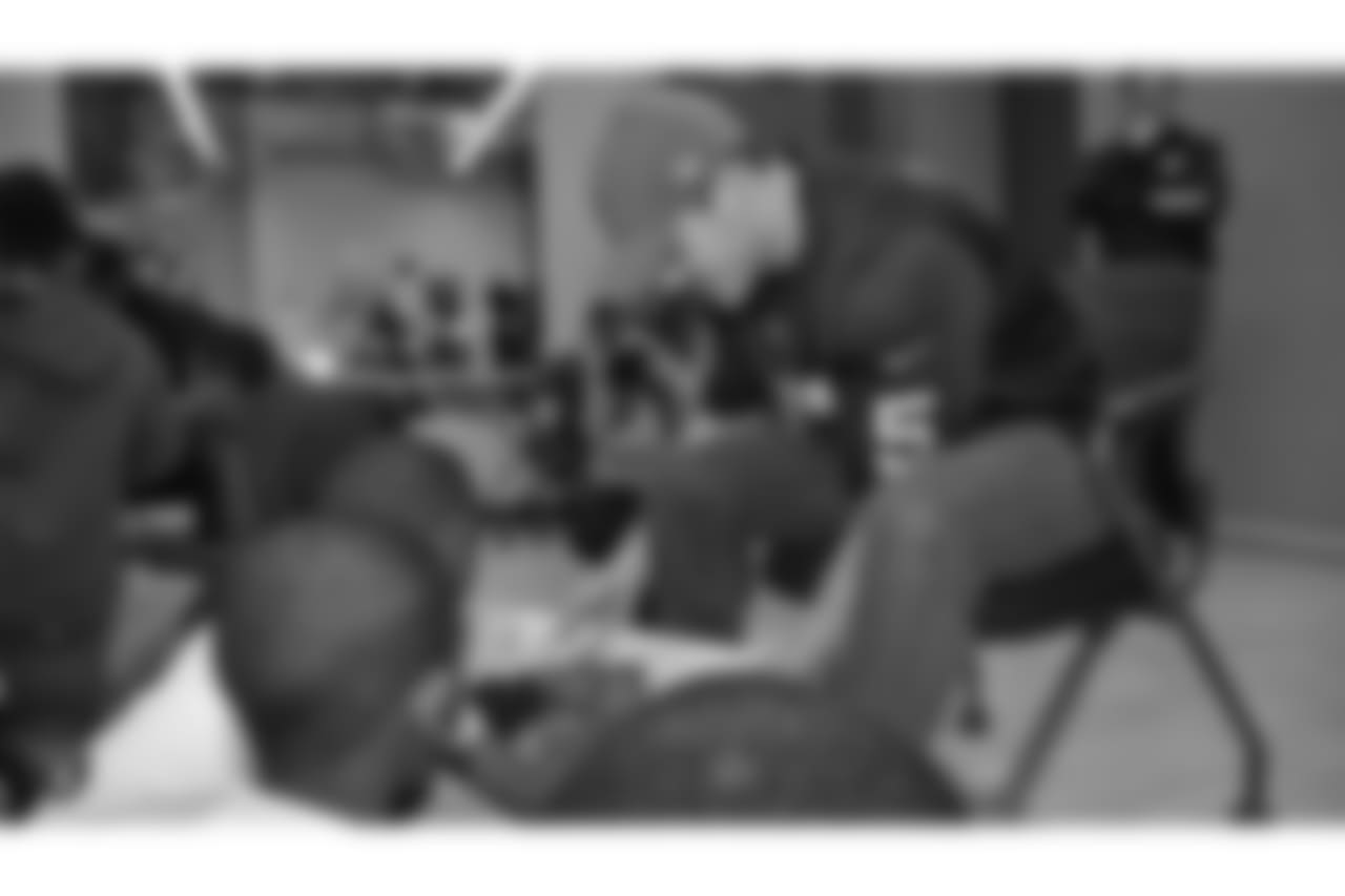 Oakland Raiders defensive tackle Clinton McDonald and his Light Into Darkness Foundation, along with linebacker Emmanuel Lamur, linebacker Kyle Wilber, punter Johnny Townsend, defensive tackle Frostee Rucker, and fullback Ryan Yurachek, partner with the nonprofit First Book by hosting a reading party to promote literacy at the West Oakland Youth Center, Tuesday, December 11, 2018, in Oakland, California.