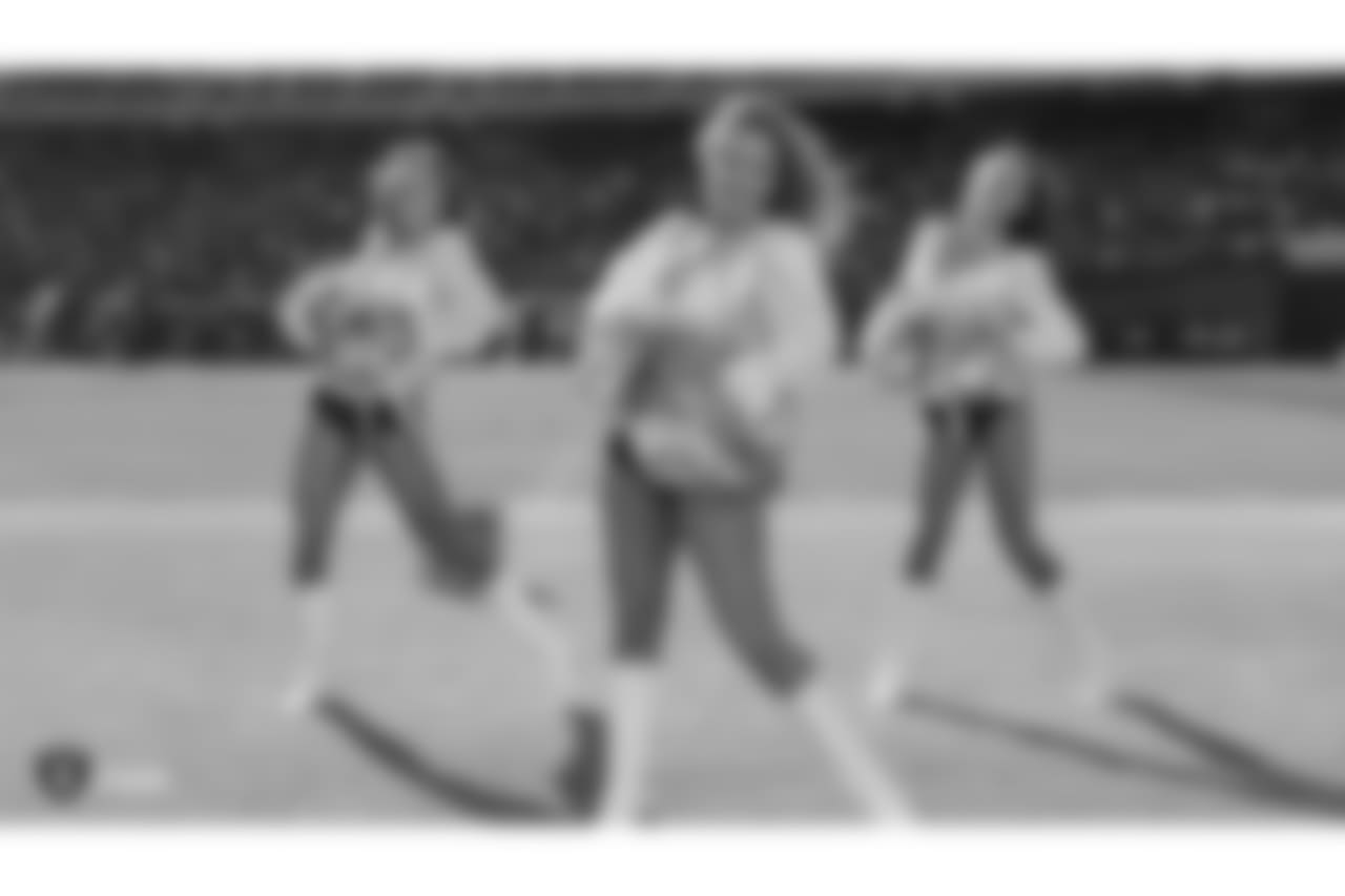 The Raiderettes on the sidelines at the Oakland Raiders game against the Kansas City Chiefs at Oakland-Alameda County Coliseum, Sunday, December 2, 2018, in Alameda, California. The Oakland Raiders lost 40-33.