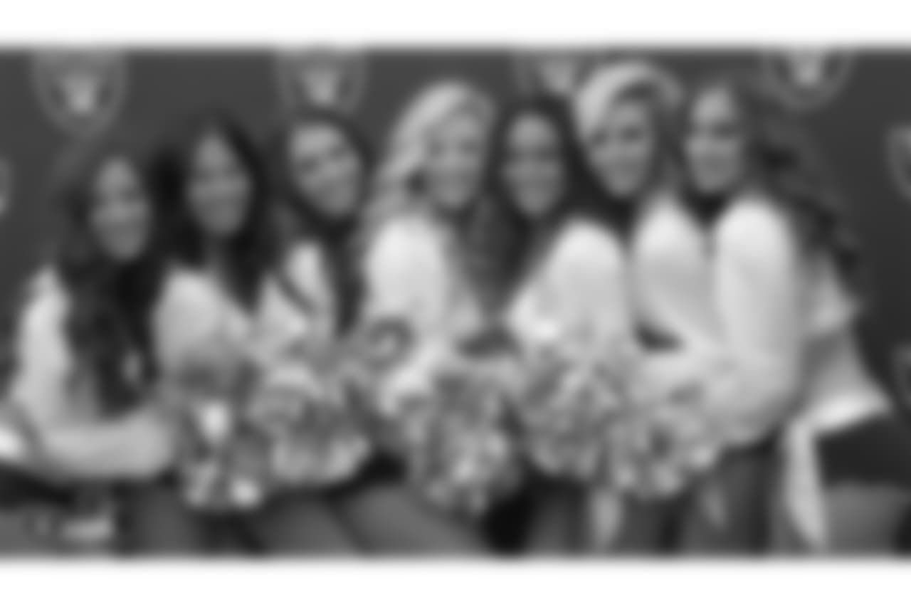 The Raiderettes greet fans at Raiderville before the Oakland Raiders game against the Pittsburgh Steelers at Oakland-Alameda County Coliseum, Sunday, December 9, 2018, in Oakland, California. The Oakland Raiders won 24-21.