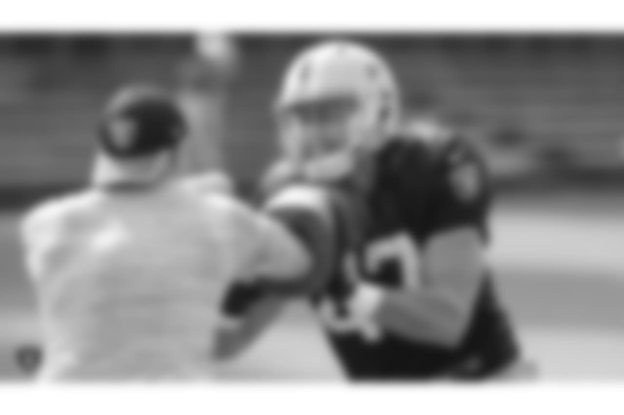 Oakland Raiders defensive end James Cowser (47) on the field for practice at 2018 Training Camp at The Oakland Raiders Napa Valley Training Complex, Friday, August 3, 2018, in Napa, California.