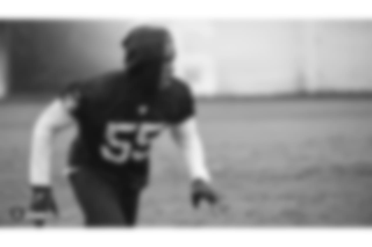 Oakland Raiders linebacker Marquel Lee (55) on the field for practice at the Oakland Raiders Practice Facility, Friday, November 23, 2018, in Alameda, California.