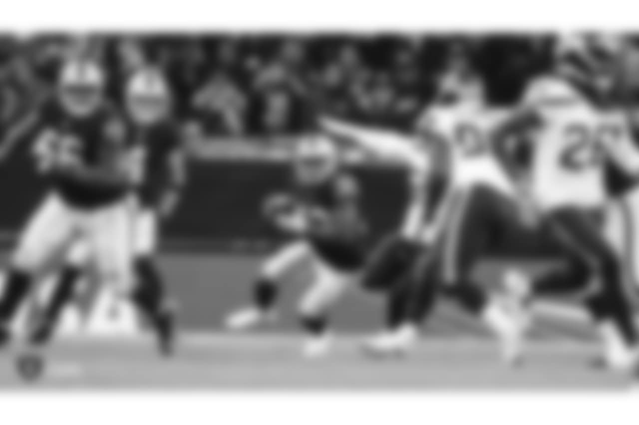 Oakland Raiders running back Jalen Richard (30) during the Oakland Raiders regular season game against the Seattle Seahawks at Wembley Stadium, Sunday, October 14, 2018, in London, England. The Oakland Raiders lost 27-3.