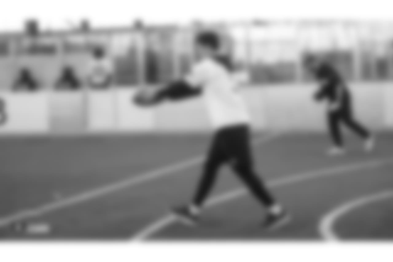 Oakland Raiders punter Johnny Townsend (5) on the field for a walk through at Bladium Sports & Fitness, Friday, November 16, 2018, in Alameda, California.