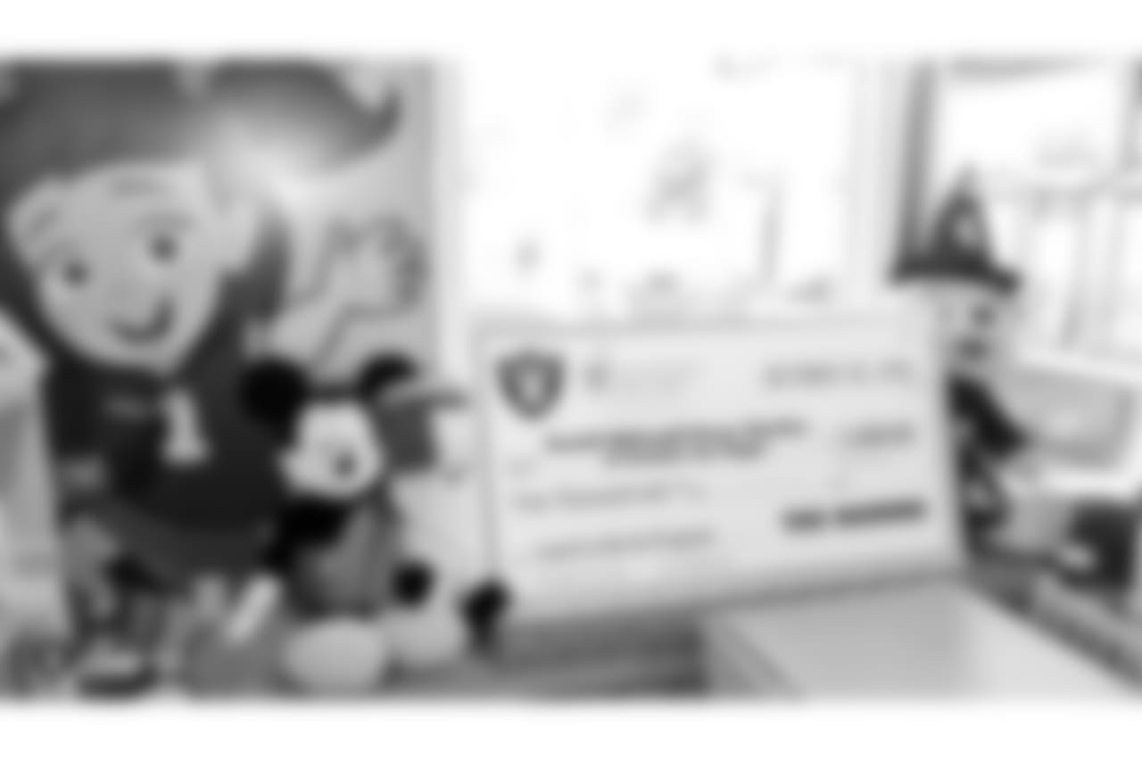 The Raiders, represented by alumnus Chris McLemore and the Raiderettes, help remodel the Ronald McDonald House Charities playroom (RMHC) and give the RMHC van a facelift for families and children receiving inpatient and outpatient medical treatment at local hospitals who live more than 30 miles outside the Greater Las Vegas Area, Tuesday, October 30, 2018, in Las Vegas, Nevada.