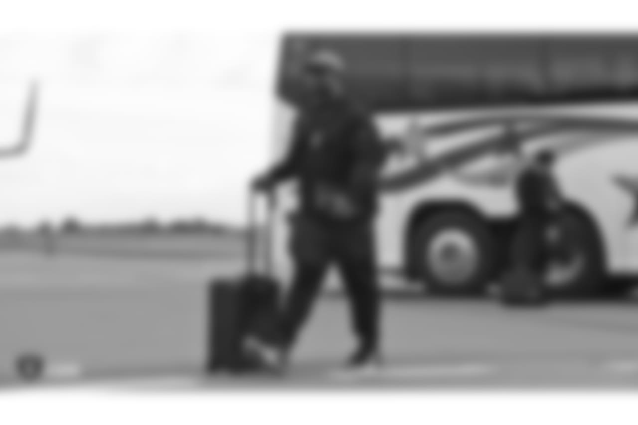 Oakland Raiders defensive tackle Clinton McDonald (97) departs for their game against the Cincinnati Bengals, Friday, December 14, 2018, in Oakland, California.
