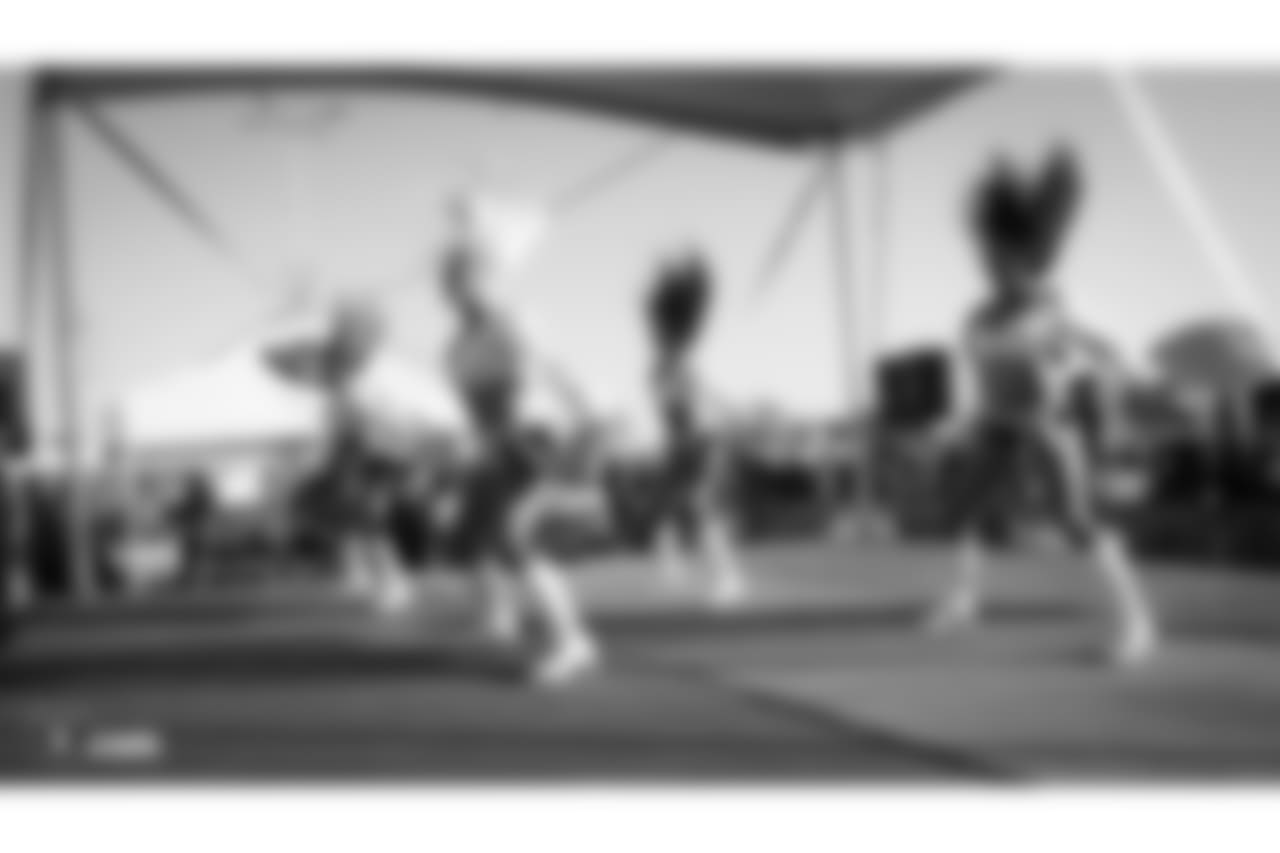 The Raiderettes perform for fans at Raiderville before the Oakland Raiders game against the Los Angeles Rams at Oakland-Alameda County Coliseum, Monday, September 10, 2018, in Oakland, California. The Oakland Raiders lost 33-13.