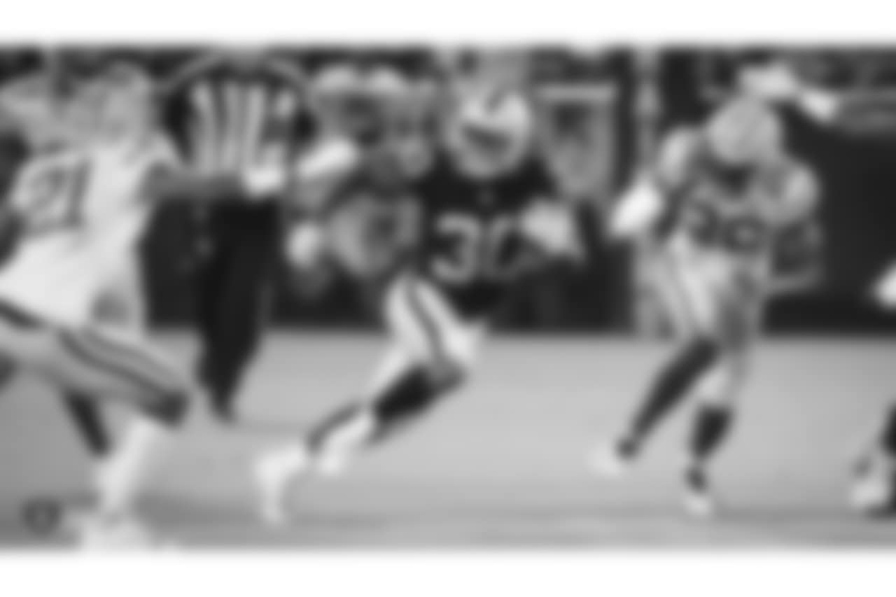 Oakland Raiders running back Jalen Richard (30) during The Oakland Raiders preseason game against the Green Bay Packers at Oakland-Alameda County Coliseum, Friday, August 24, 2018, in Oakland, California. The Oakland Raiders won 13-6.