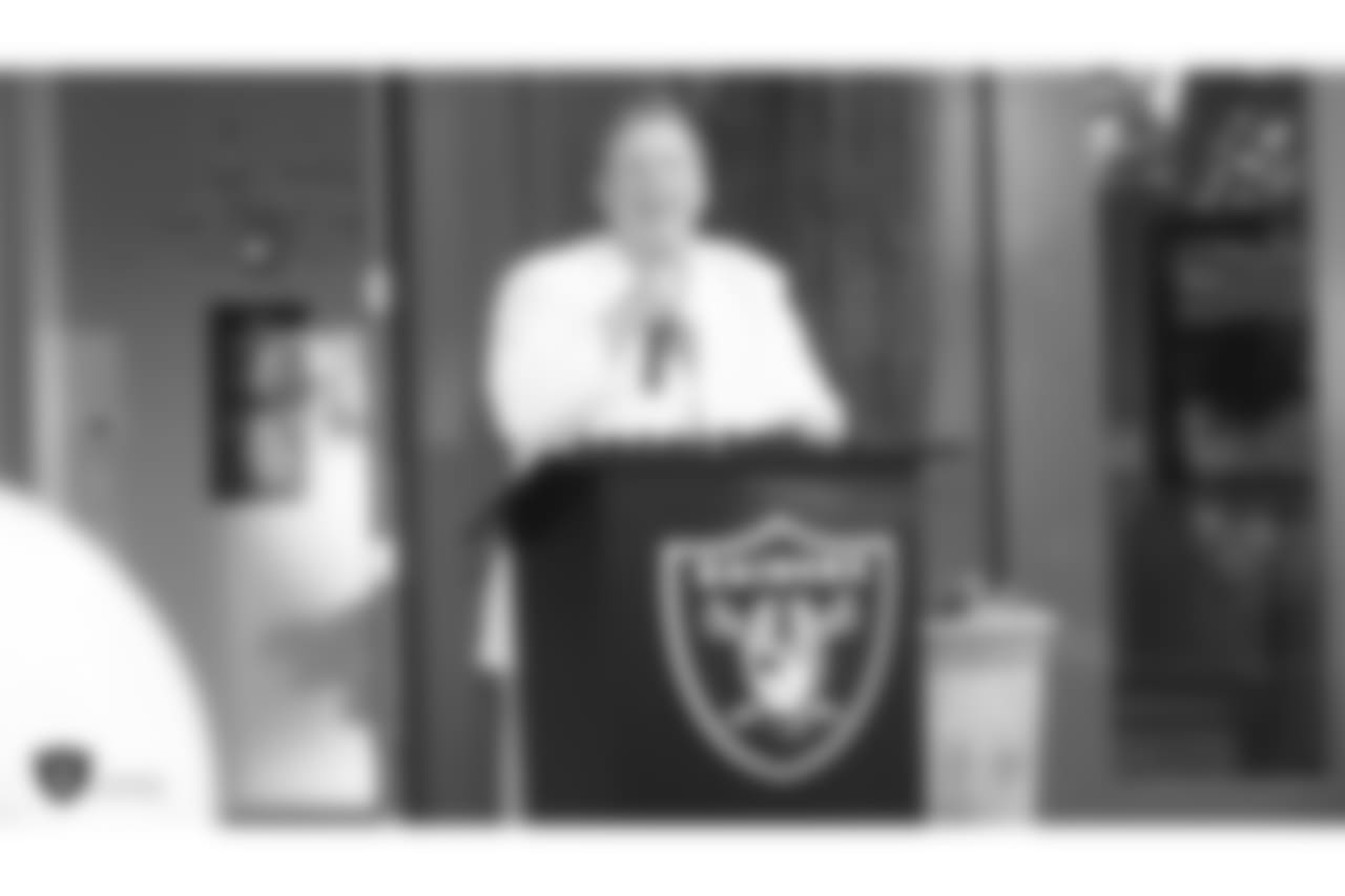 Oakland Raiders owner Mark Davis speaks at an Alumni Dinner during 2018 Training Camp at Kelham Vineyards, Saturday, July 28, 2018, in Saint Helena, California.